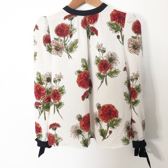 Zara Tops - Zara Floral Button Back Tie Cuff Blouse Size Small